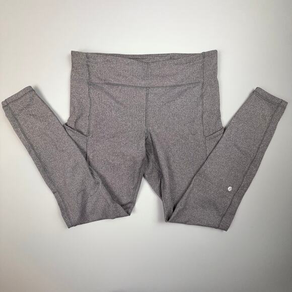 Lululemon Size 12 Gray Herringbone Leggings Pockets Stretch Workout - Picture 1 of 11